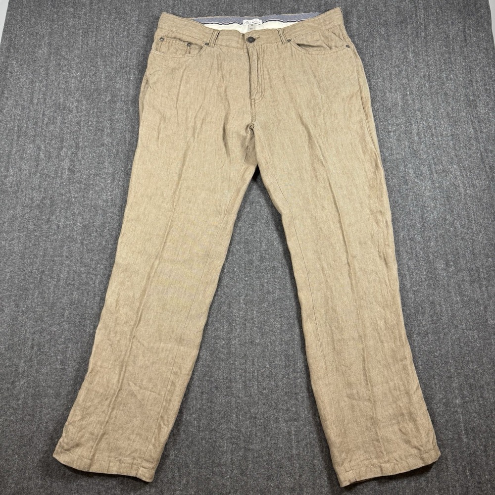 Peter Millar Men's 36 Linen Pants Tan Beige Straight Leg 5 Pocket Casual